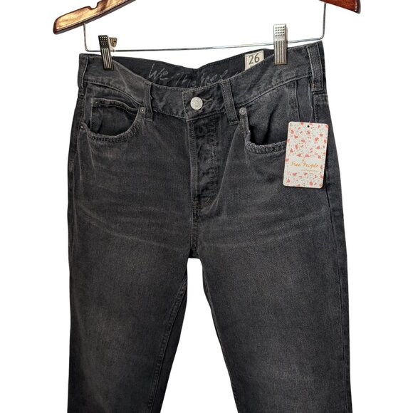 We The Free People Womens Jeans size 26 High Rise Black Straight Leg distressed - Picture 9 of 12